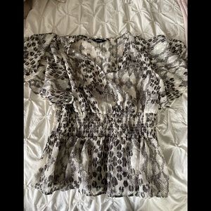 Express snake skin peplum flutter sleeve top